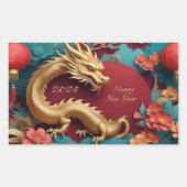 ゴールデンドラゴン中国のスペクタクル新年 長方形シール (正面)