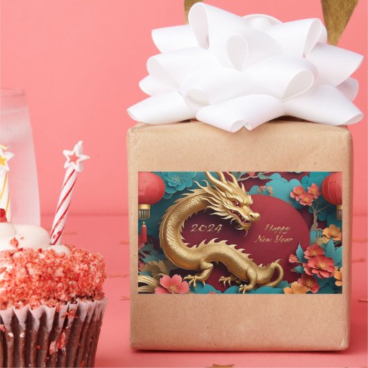 ゴールデンドラゴン中国のスペクタクル新年 長方形シール (パーティー)