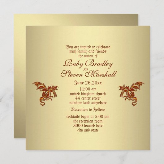 ゴールデンドラゴン結婚式招待状 招待状 (正面/裏面)