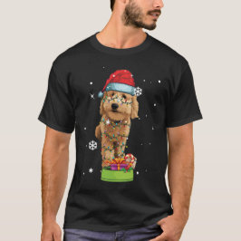 ゴールデンドルクリスマスサンタおもしろい犬恋人ギフト Tシャツ
