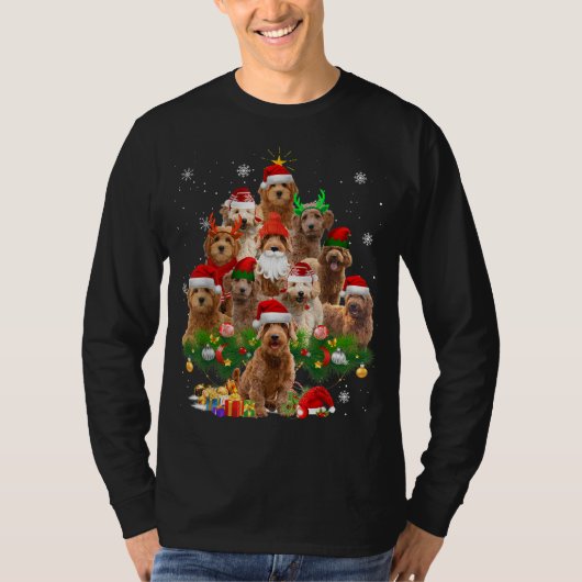 ゴールデンドルクリスマスツリーライトおもしろい犬クリスマス Tシャツ (正面)