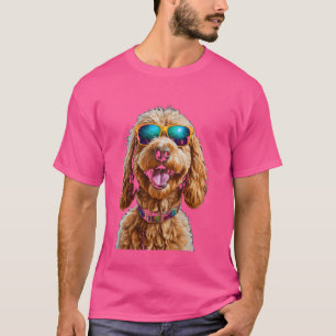 ゴールデンドルサングラスゴールデンドードルドッグアートプリン Tシャツ