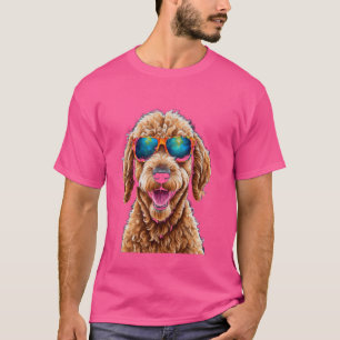 ゴールデンドルサングラスゴールデンドードルドッグアートプリン Tシャツ