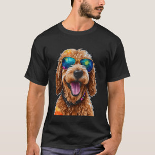 ゴールデンドルサングラスゴールデンドードルドッグアートプリン Tシャツ