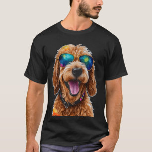 ゴールデンドルサングラスゴールデンドードルドッグアートプリン Tシャツ