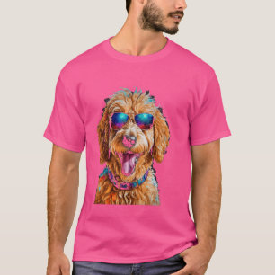 ゴールデンドルサングラスゴールデンドードルドッグアートプリン Tシャツ