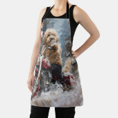 ゴールデンドルドッグオートバイクリスマスに乗る エプロン (インサイチュ)