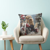 ゴールデンドルドッグオートバイクリスマスに乗る クッション (椅子)