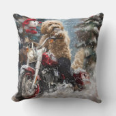 ゴールデンドルドッグオートバイクリスマスに乗る クッション (正面)