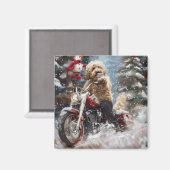 ゴールデンドルドッグオートバイクリスマスに乗る マグネット (正面/裏面)