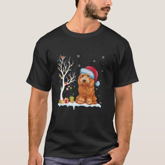 ゴールデンドルドッグサンタハットフェスティバルツリーライトクリスマス Tシャツ (正面)