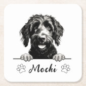 ゴールデンドルドッグハンドパーソナライズされたスケッチ スクエアペーパーコースター (正面)