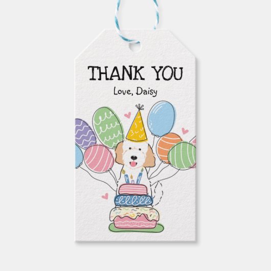 ゴールデンドルドッグバースデーパーティーメッセージカード ギフトタグ (正面)