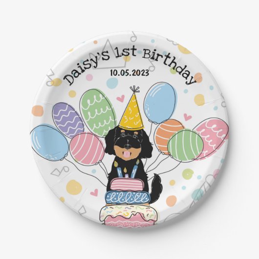 ゴールデンドルドッグバースデーパーティー紙プレート ペーパープレート (正面)