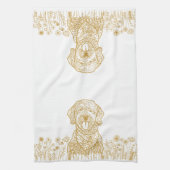 ゴールデンドルドッグパーソナライズされたハンドスケッチ キッチンタオル (縦)