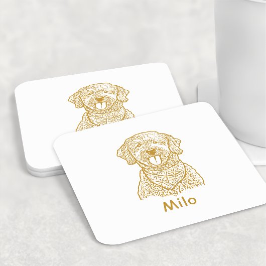 ゴールデンドルドッグパーソナライズされたハンドスケッチ スクエアペーパーコースター