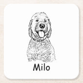 ゴールデンドルドッグパーソナライズされたハンドスケッチ スクエアペーパーコースター (正面)