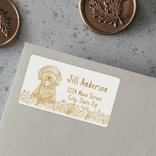 ゴールデンドルドッグパーソナライズされたハンドスケッチ ラベル