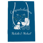 ゴールデンドルドッグベビーシャワーボーイブルー ミディアムペーパーバッグ (正面)