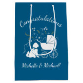 ゴールデンドルドッグベビーシャワーボーイブルー ミディアムペーパーバッグ (裏面)