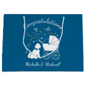 ゴールデンドルドッグベビーシャワーボーイブルー ラージペーパーバッグ (正面)