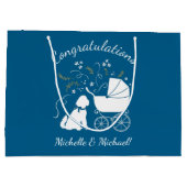 ゴールデンドルドッグベビーシャワーボーイブルー ラージペーパーバッグ (裏面)