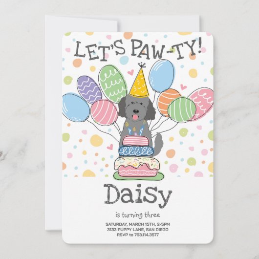 ゴールデンドルドッグ誕生日パーティーの招待 招待状 (正面)