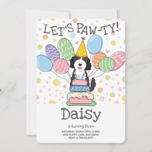 ゴールデンドルドッグ誕生日パーティーの招待 招待状 (正面)