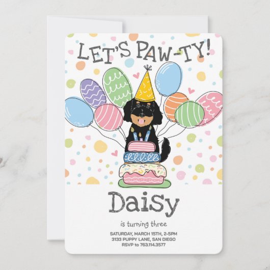 ゴールデンドルドッグ誕生日パーティーの招待 招待状 (正面)
