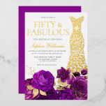 ゴールデンドレスパープルフローラ50thバースデーパーティー 箔招待状<br><div class="desc">ゴールデンドレスパープルフローラ50thバースデーパーティーゴールドフォイル招待状ニッチとネストストアで他の招待状を参照</div>