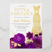 ゴールデンドレスパープルフローラ50thバースデーパーティー 箔招待状 (正面)