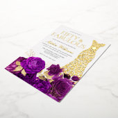ゴールデンドレスパープルフローラ50thバースデーパーティー 箔招待状 (回転した状態)