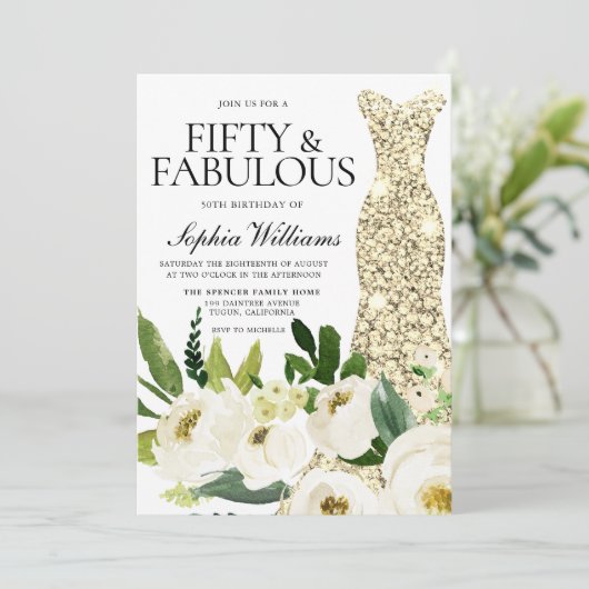 ゴールデンドレスフィフティート&ファブラス50誕生日 招待状 (スタンド正面)