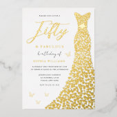 ゴールデンドレスフィフティ&ファブラス50th誕生日パーティー 箔招待状 (正面)