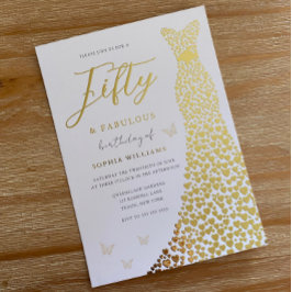 ゴールデンドレスフィフティ&ファブラス50th誕生日パーティー 箔招待状