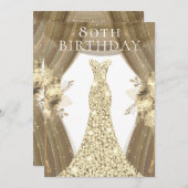 ゴールデンドレスフラワーエレガントズ80thバースデーパーティー 招待状 (正面/裏面)