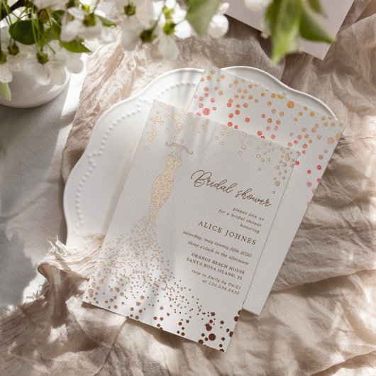 ゴールデンドレスブライダルシャワーフォイル招待状 箔招待状