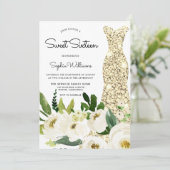 ゴールデンドレスホワイトフラワーズスウィート16誕生日パーティー 招待状 (スタンド正面)