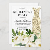 ゴールデンドレスホワイトフラワーズリタイアメントパーティー 招待状 (正面/裏面)
