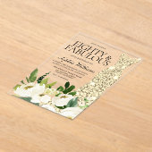 ゴールデンドレスホワイトフローラ80th誕生日 アクリル招待状 (レイダウン)