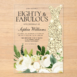 ゴールデンドレスホワイトフローラ80th誕生日 アクリル招待状