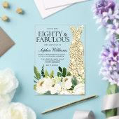 ゴールデンドレスホワイトフローラ80th誕生日 アクリル招待状 (インサイチュ (ウェディング))