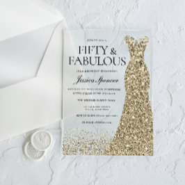 ゴールデンドレス女性50thバースデーパーティー アクリル招待状