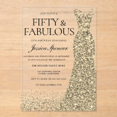 ゴールデンドレス女性50thバースデーパーティー アクリル招待状 (正面)