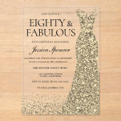 ゴールデンドレス女性80thバースデーパーティー アクリル招待状 (正面)