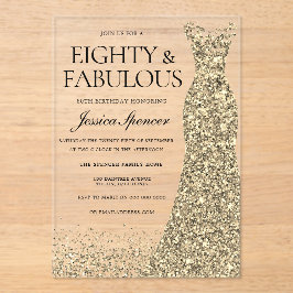 ゴールデンドレス女性80thバースデーパーティー アクリル招待状