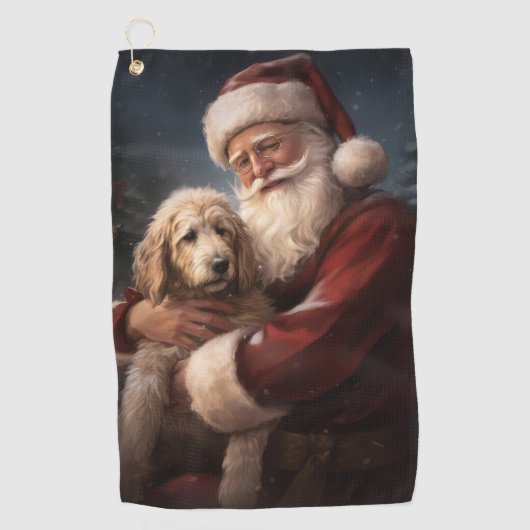 ゴールデンドードルウィズサンタクロースフェスティバルクリスマス ゴルフタオル (正面)