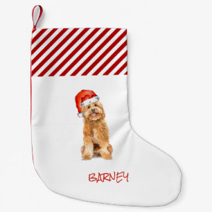 ゴールデンドードルウィズサンタハットクリスマスストッキング スモールクリスマスストッキング