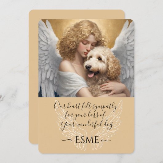 ゴールデンドードルエンジェルアートの損失悔やみや弔慰 招待状 (正面/裏面)