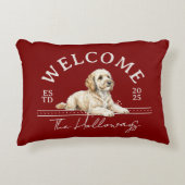 ゴールデンドードルカスタムーの家族の名歓迎 アクセントクッション (正面)
